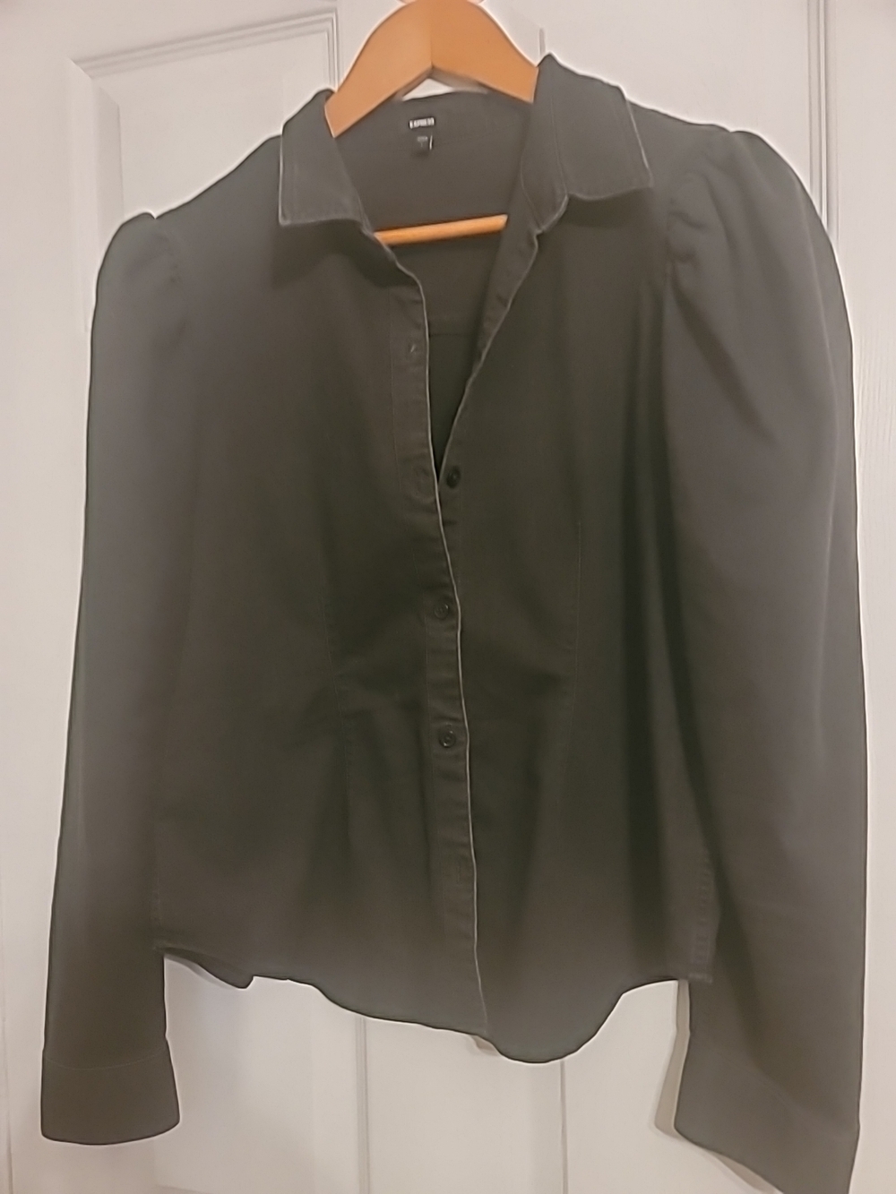 Express Black Puff-Sleeve Button-Down Shirt  Gothic Work Casual Date Night SZ L